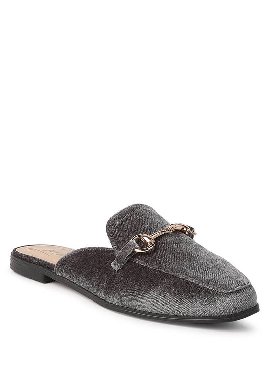 Velvet Buckled Flat Mules Pizzazz Beloit