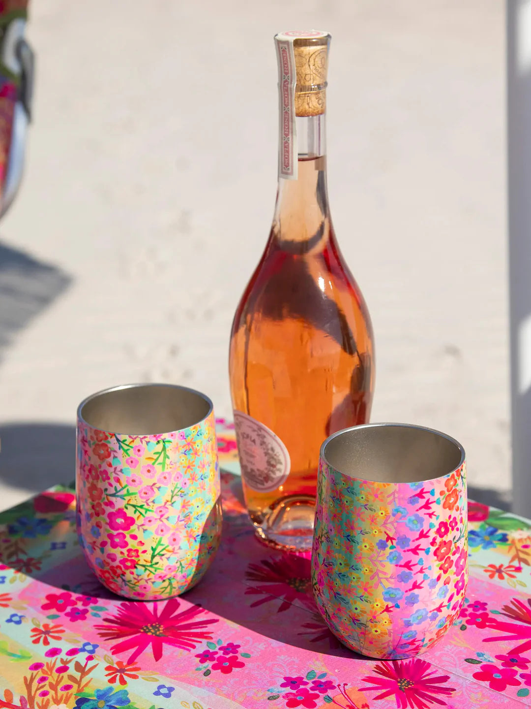 Rainbow Floral Stainless Steel Wine Tumblers, Set of 2