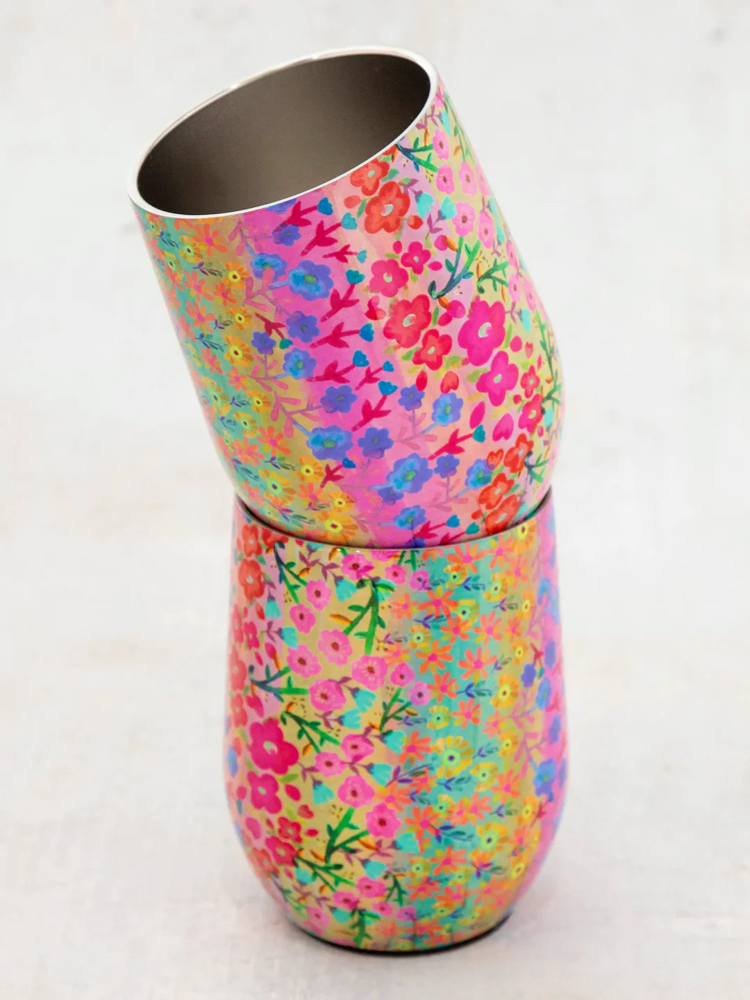 Rainbow Floral Stainless Steel Wine Tumblers, Set of 2