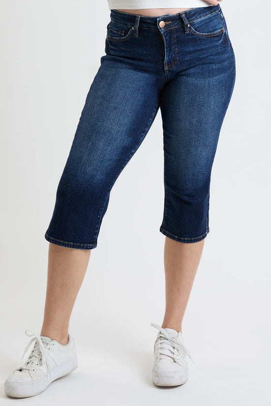 Dark Indigo Mid Rise Premium Stretch Essential  Carpri Jeans