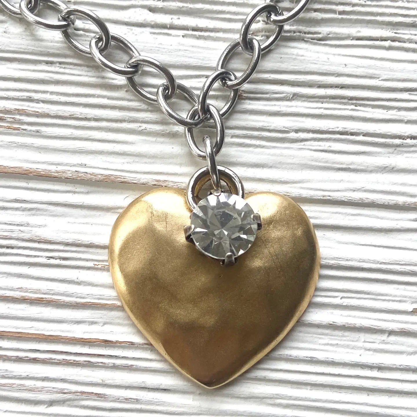 Hammered Heart Mixed Metal Artisan Handmade Boutique Necklace