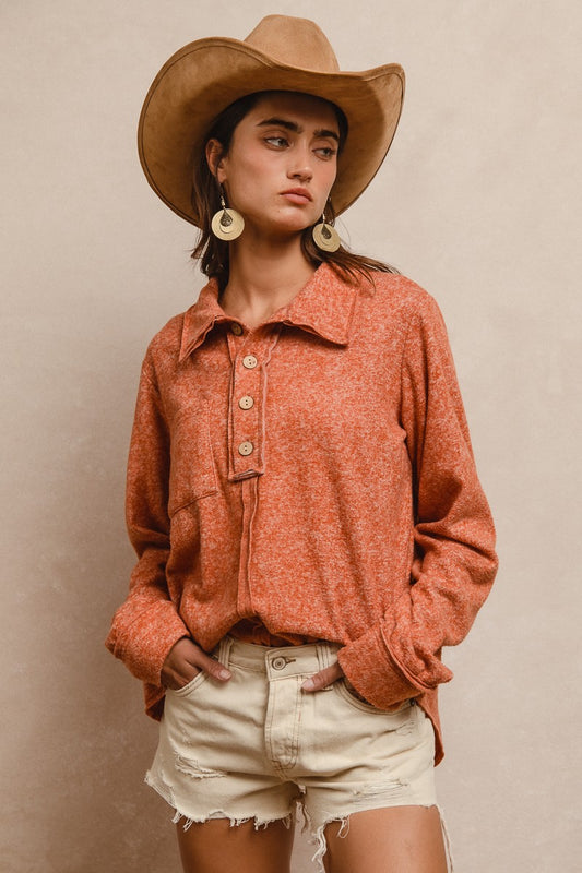 Cozy & Classic Brushed Hacci Button Top