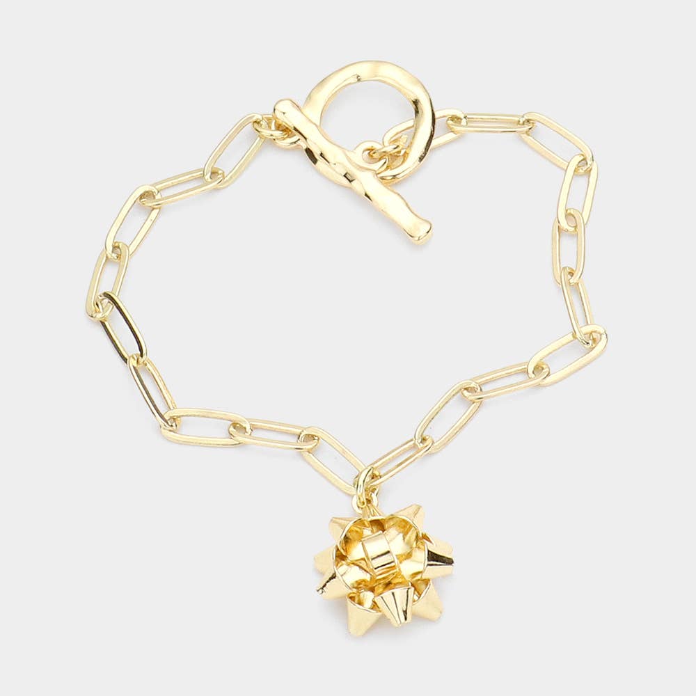 Metal Christmas Bow Charm Toggle Bracelet