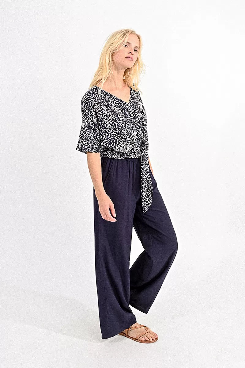 Sassy Print Tie Waist Viscose Top