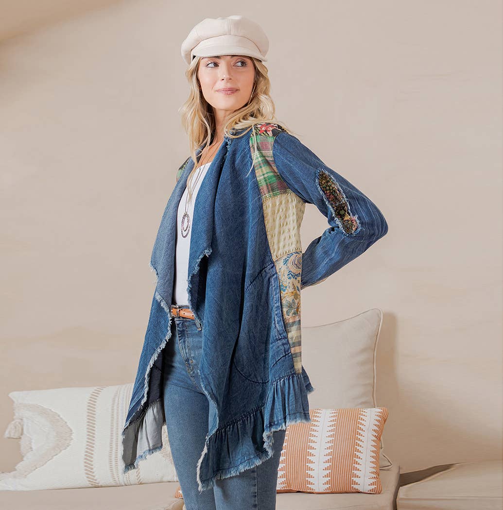 Western Boho Chic: Patched Denim Shrug