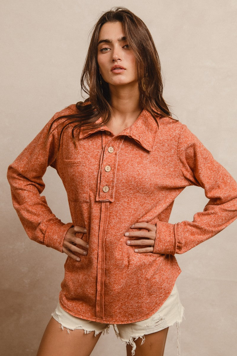 Cozy & Classic Brushed Hacci Button Top
