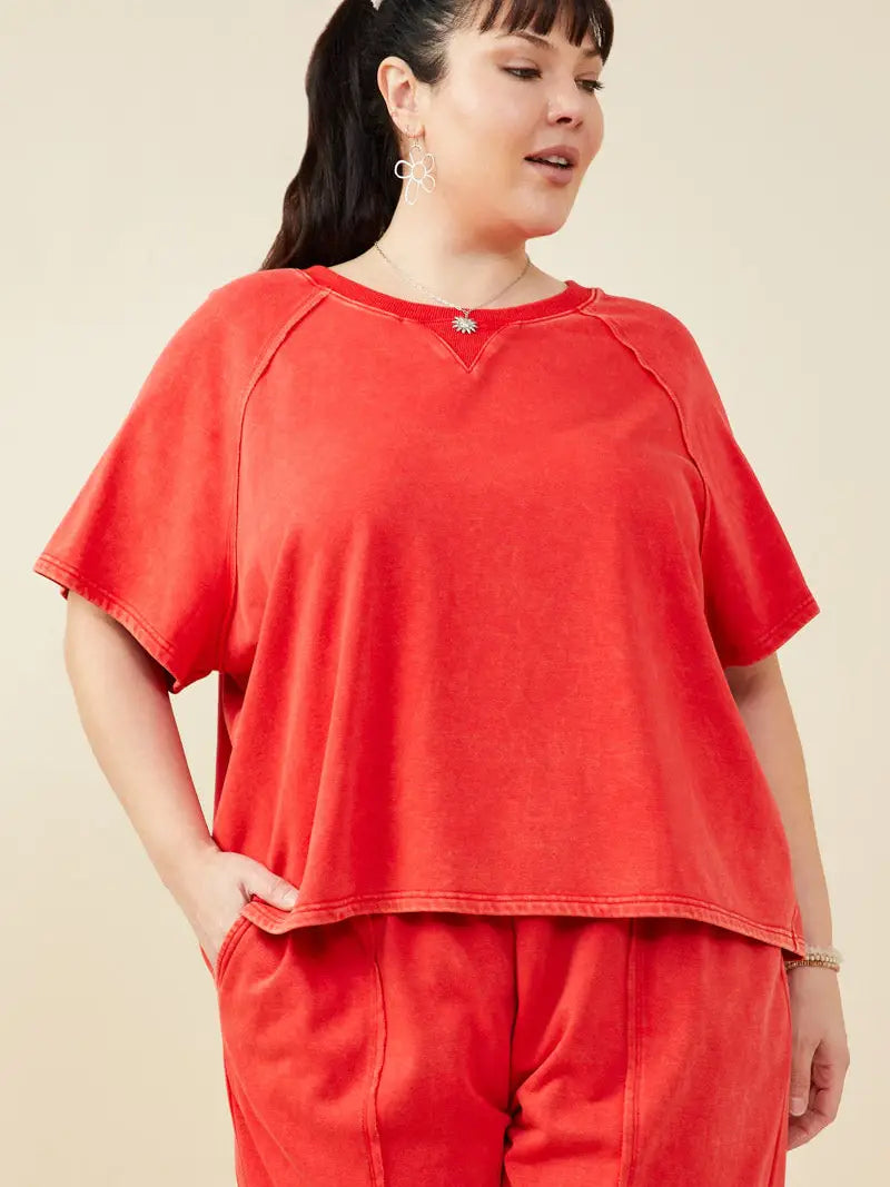 Washed Red Easygoing Knit Sweatshirt