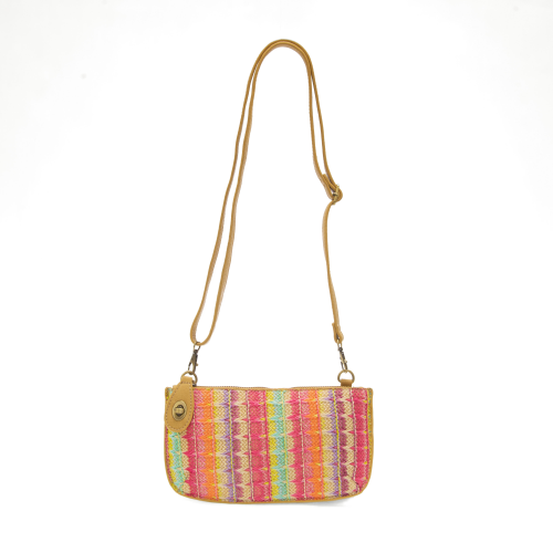 Multi Woven Stripe Straw Mini Wristlet Crossbody