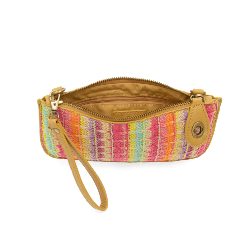 Multi Woven Stripe Straw Mini Wristlet Crossbody