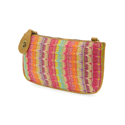 Multi Woven Stripe Straw Mini Wristlet Crossbody