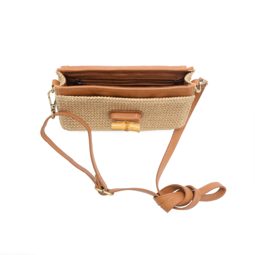 Straw Bonnie Mini Organizer Bamboo Turnlock Crossbody