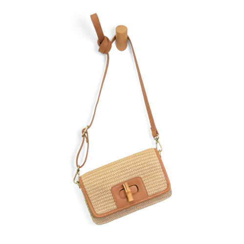 Straw Bonnie Mini Organizer Bamboo Turnlock Crossbody