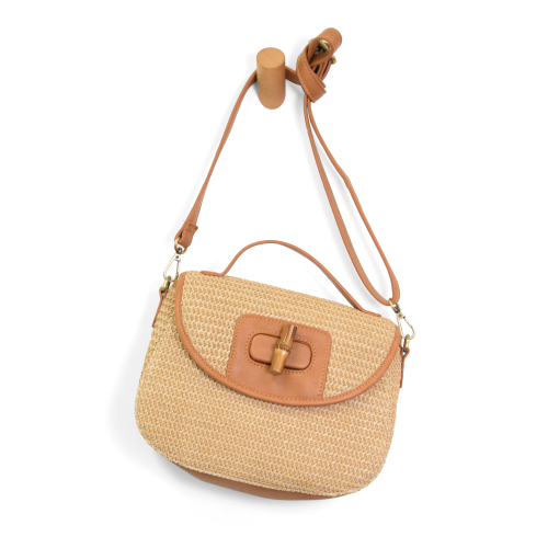 Straw Hattie Bamboo Turnlock Top Handle Flap Crossbody