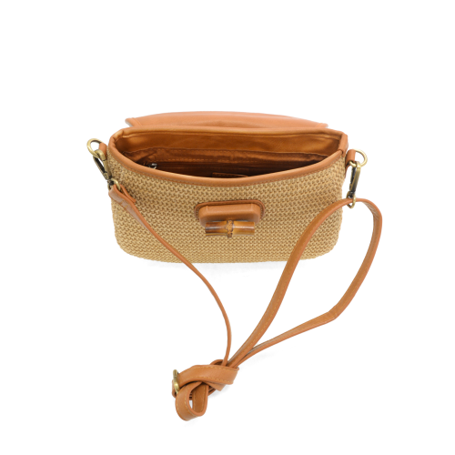 Straw Hattie Bamboo Turnlock Top Handle Flap Crossbody