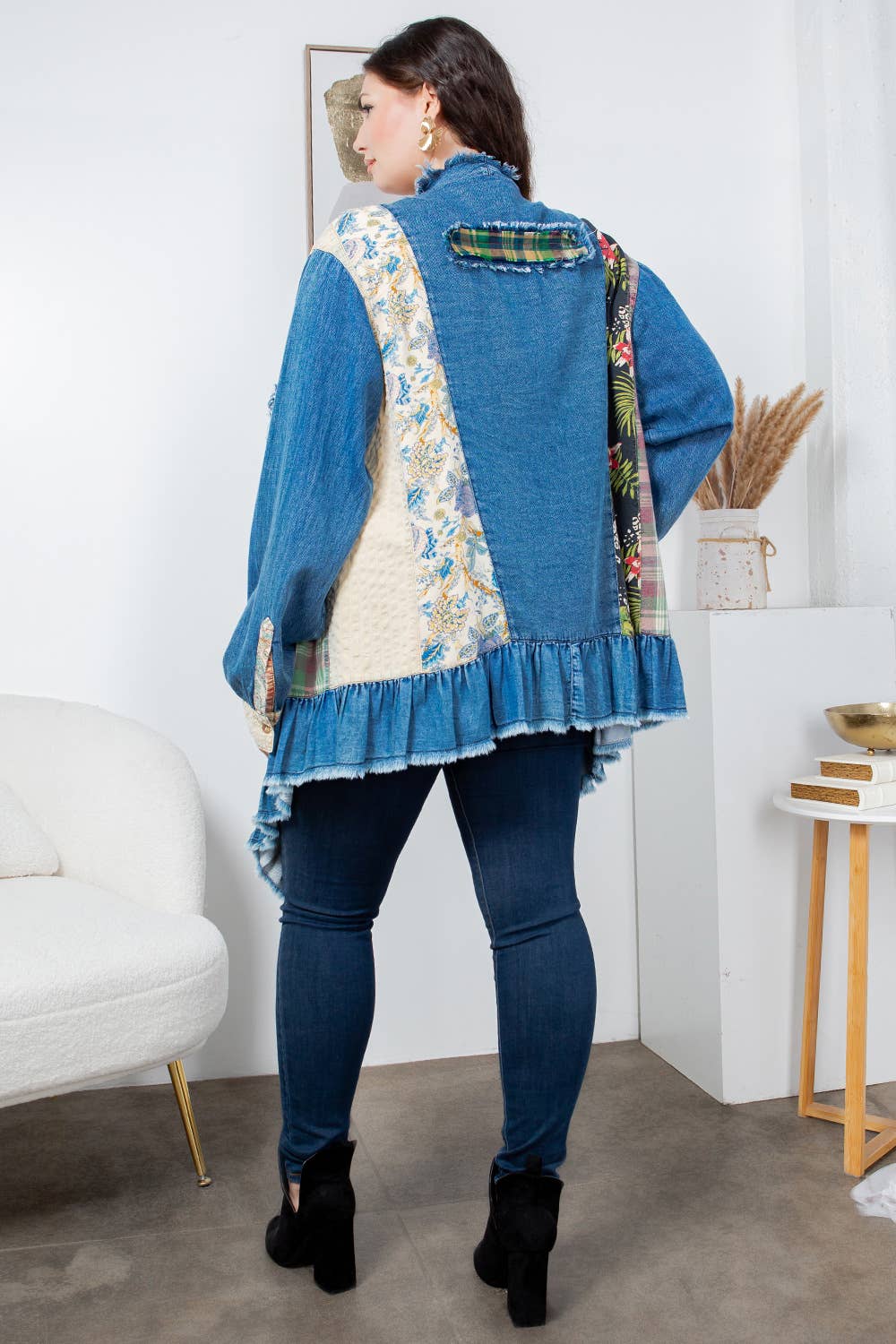 Western Boho Chic: Patched Denim Shrug