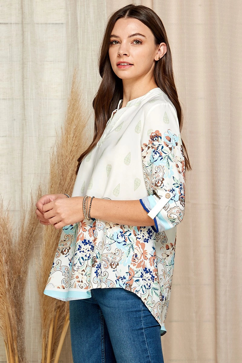 Chic Floral Tab Sleeve Top