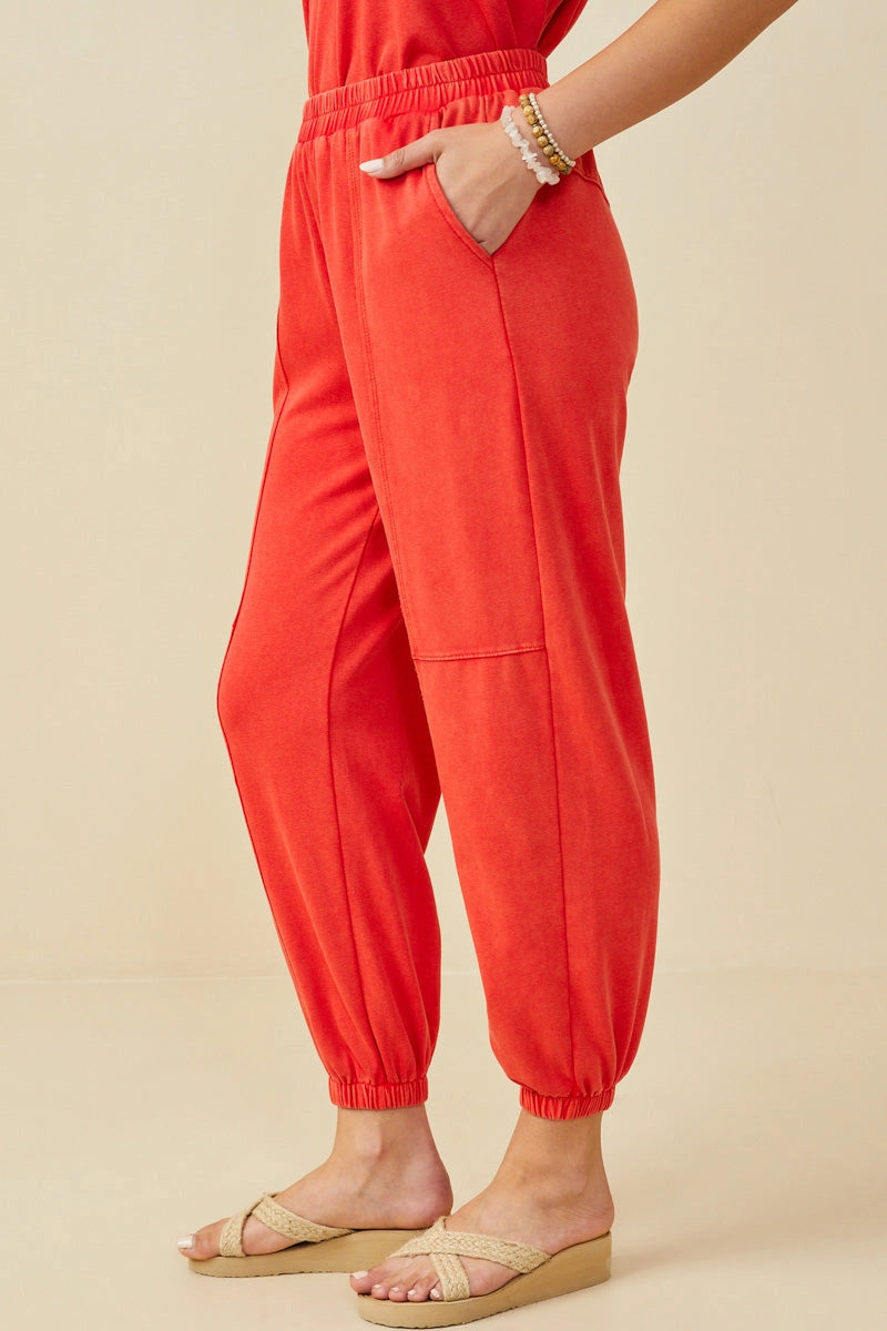 Washed Red Weekend Vibes Knit Joggers