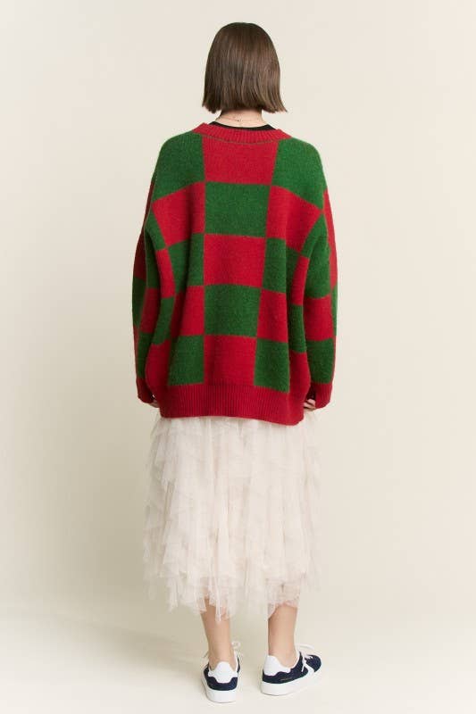 Fa La La Fabulous Checkered Christmas Sweater