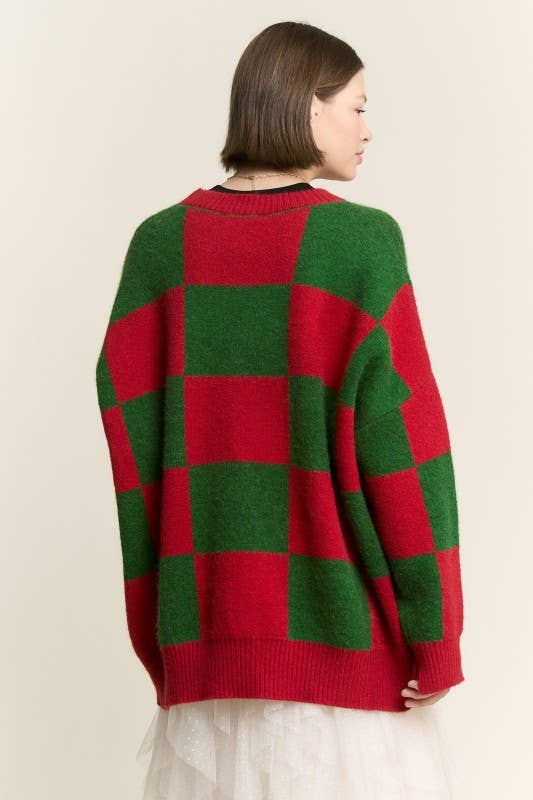 Fa La La Fabulous Checkered Christmas Sweater