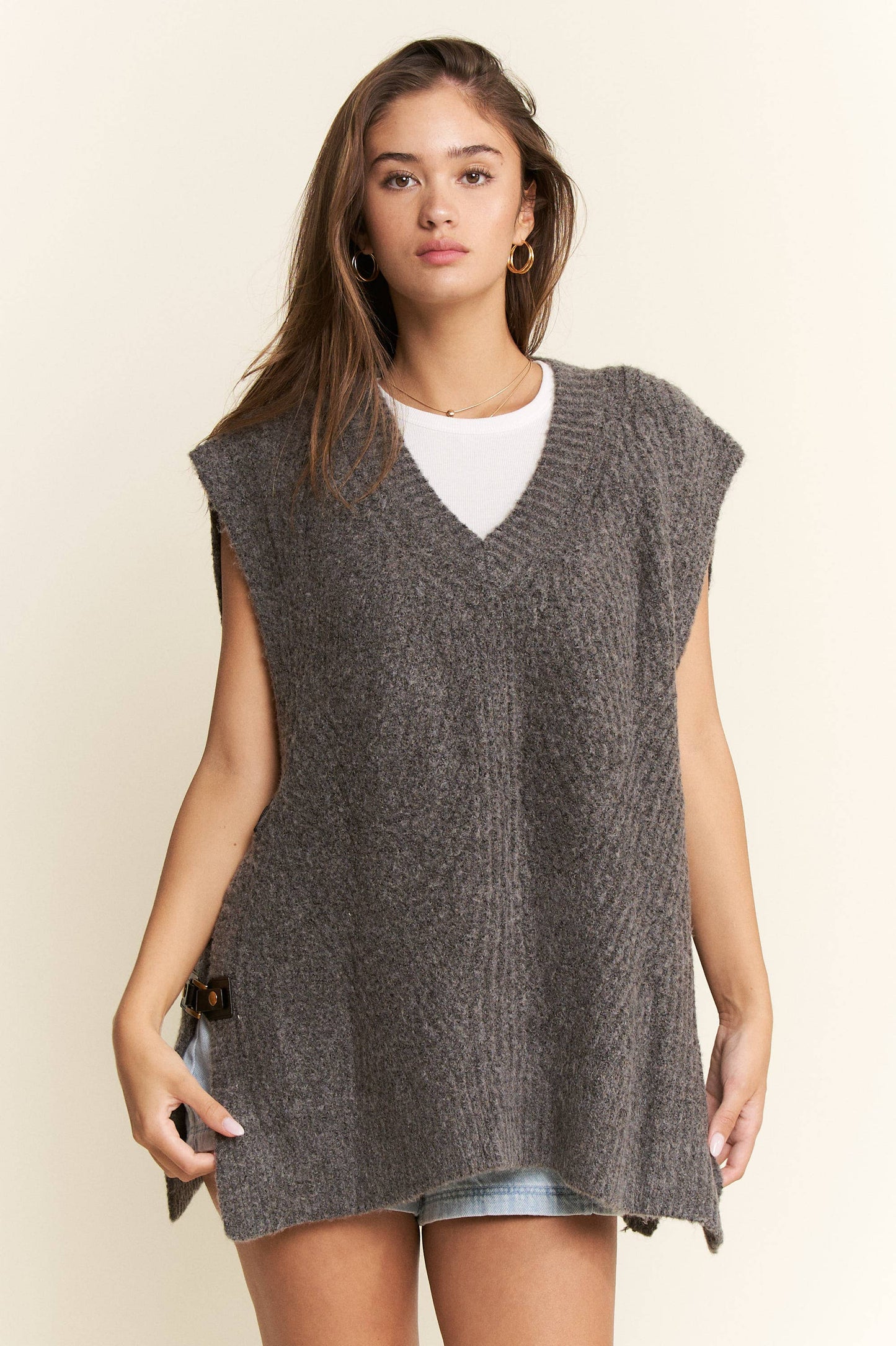 Buckle Up, Buttercup Oversized Sweater Vest
