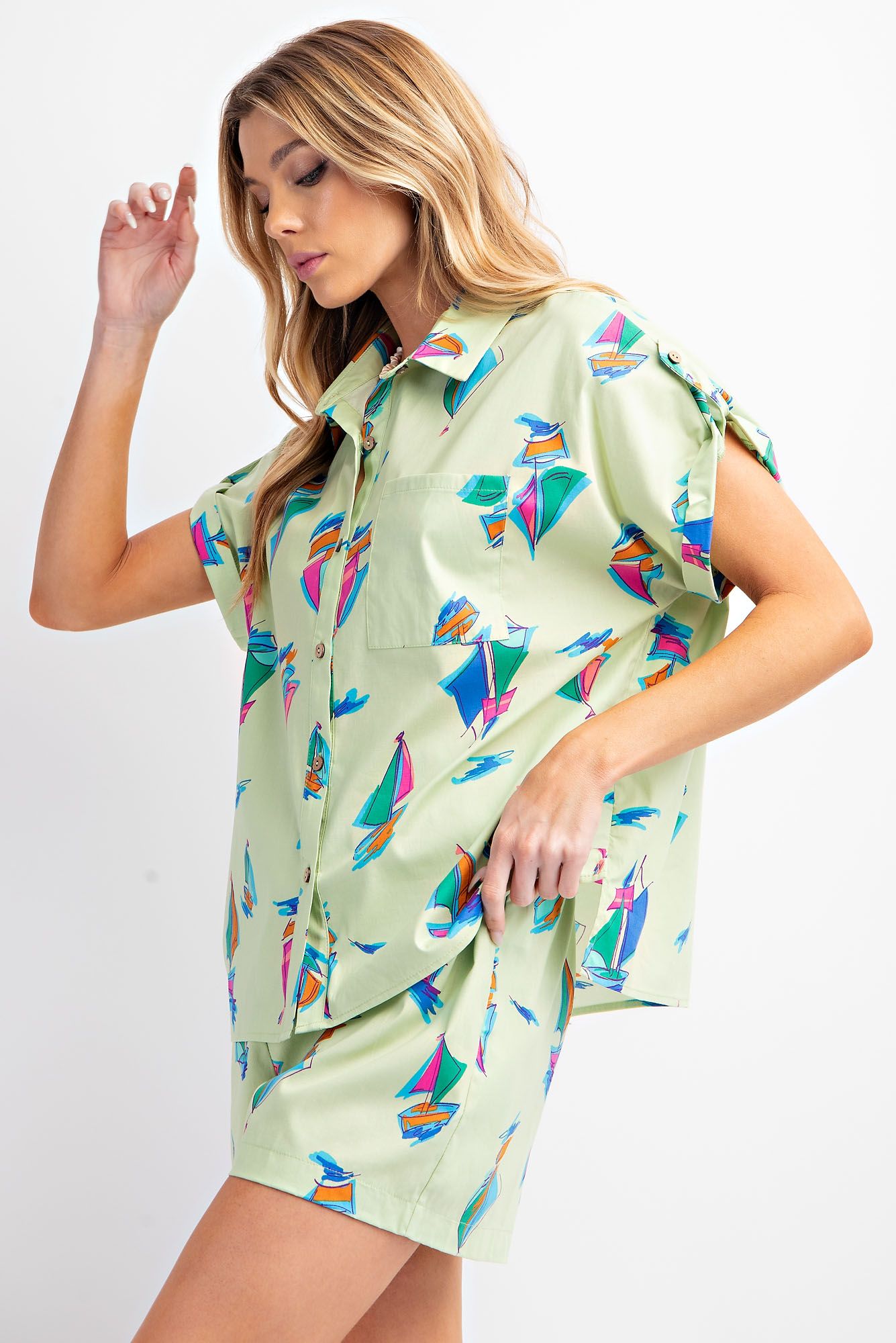 Sailboat Print Cotton Poplin Top