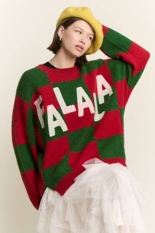 Fa La La Fabulous Checkered Christmas Sweater