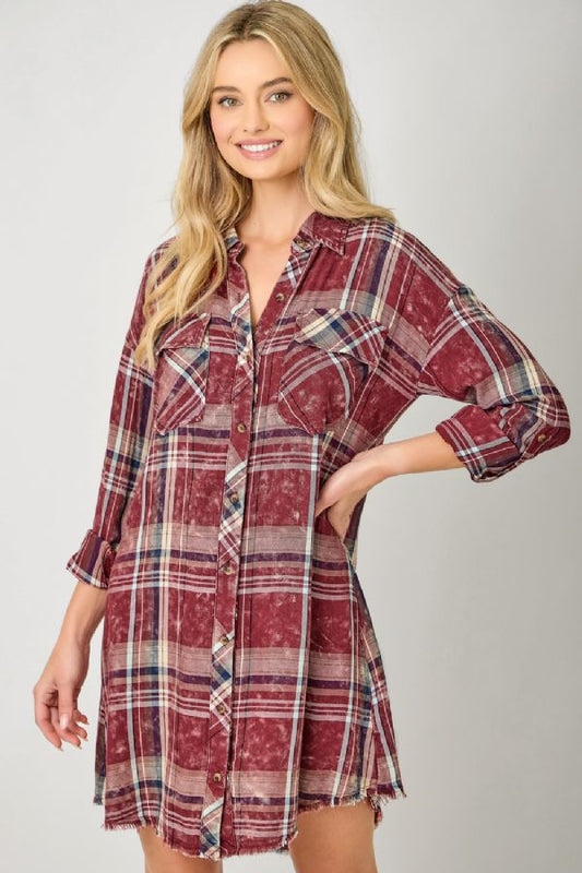Laid-Back Layers Plaid Shirt Dress