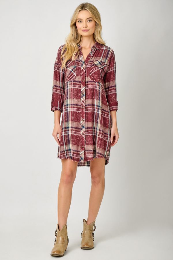 Laid-Back Layers Plaid Shirt Dress
