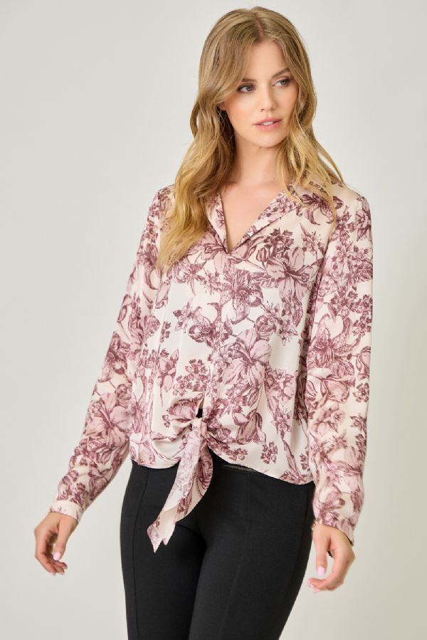 Satin & Sweet Tie Front Blouse