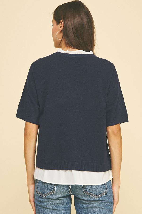 Navy & Nice Mixed Media Knit Top