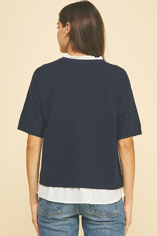 Navy & Nice Mixed Media Knit Top