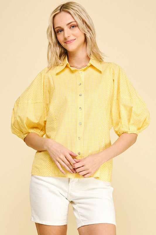 Sweet & Classic Gingham Balloon Sleeve Top