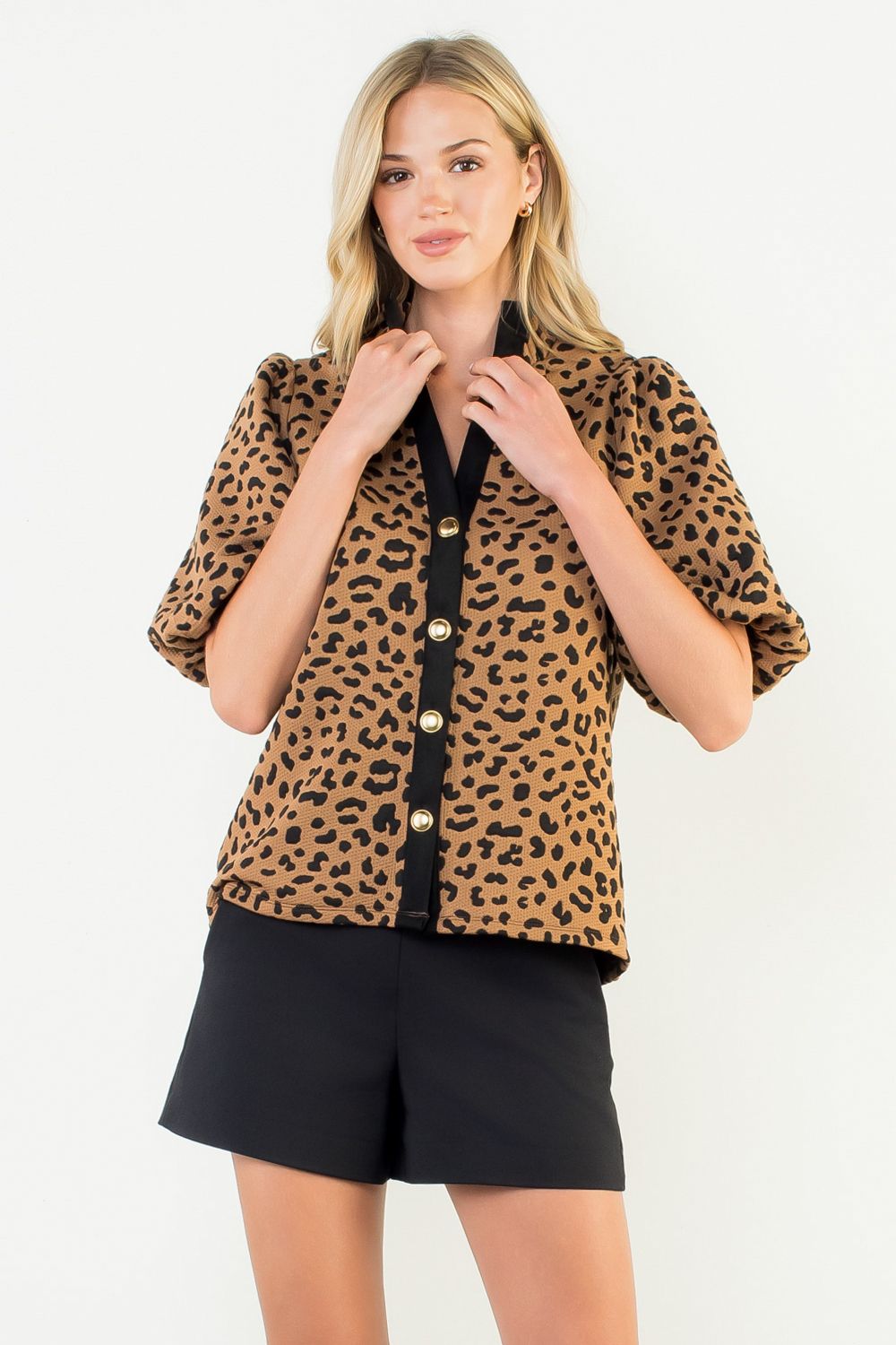 Wildly Chic Contrast Puff Sleeve Top
