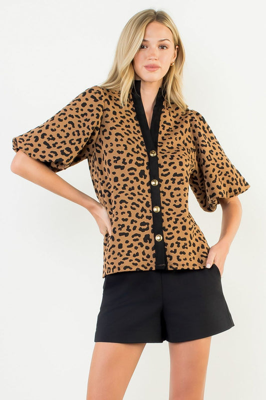 Wildly Chic Contrast Puff Sleeve Top