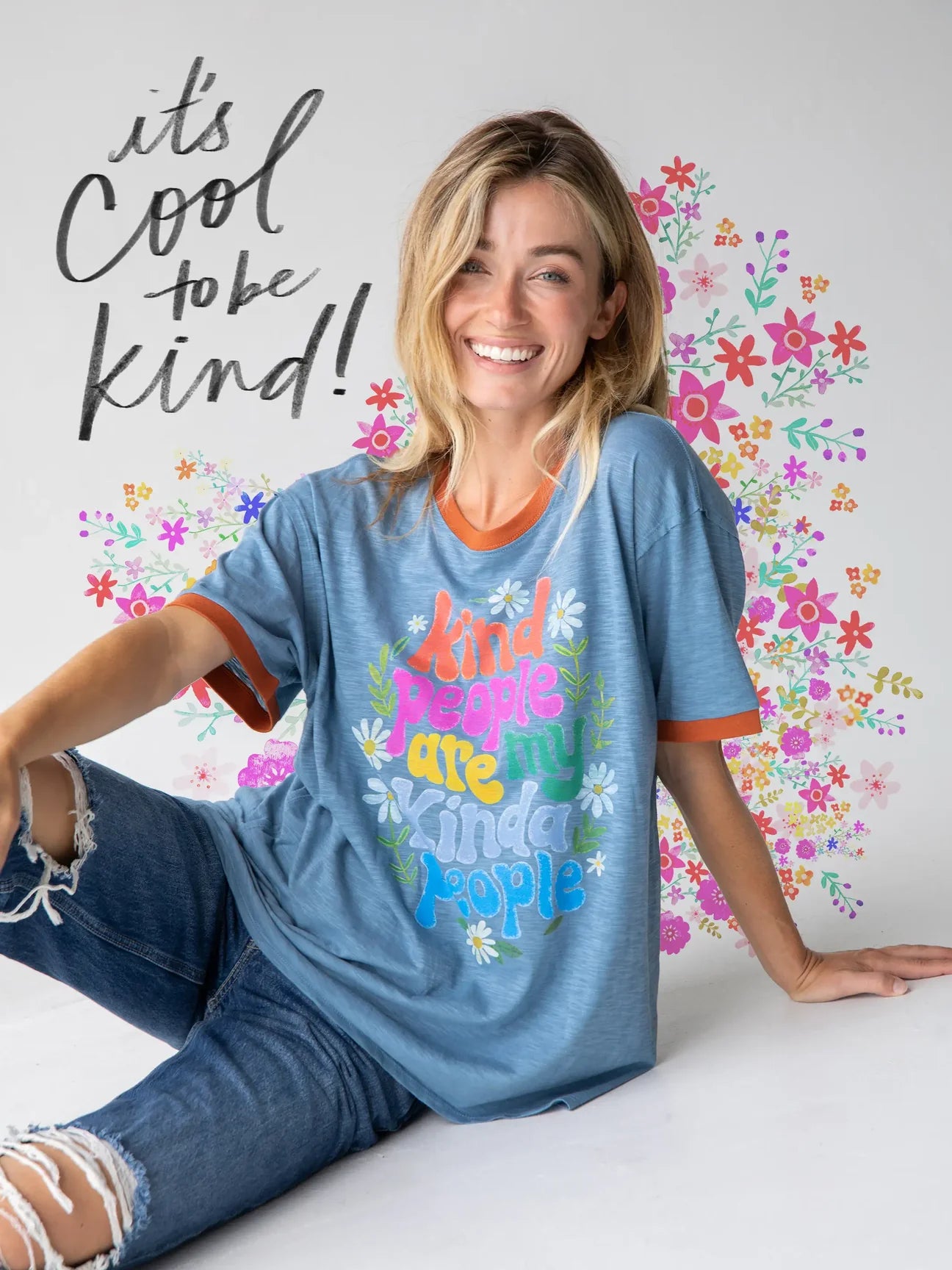 Kind People Ringer Oversized Tee Shirt