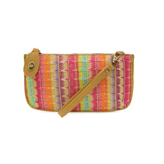 Multi Woven Stripe Straw Mini Wristlet Crossbody