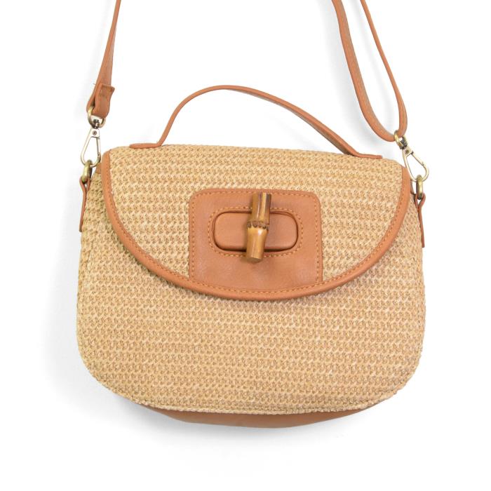 Straw Hattie Bamboo Turnlock Top Handle Flap Crossbody