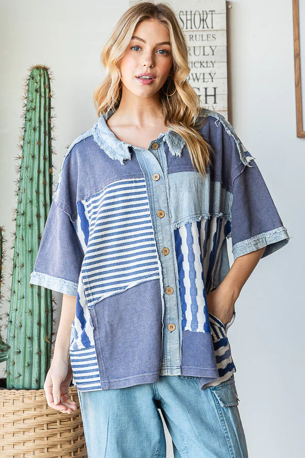 Mixed Feelings Mineral Washed Mixed Fabric Top