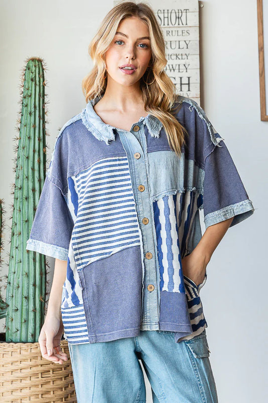 Mixed Feelings Mineral Washed Mixed Fabric Top