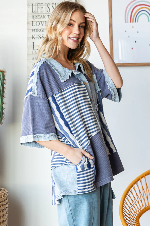 Mixed Feelings Mineral Washed Mixed Fabric Top