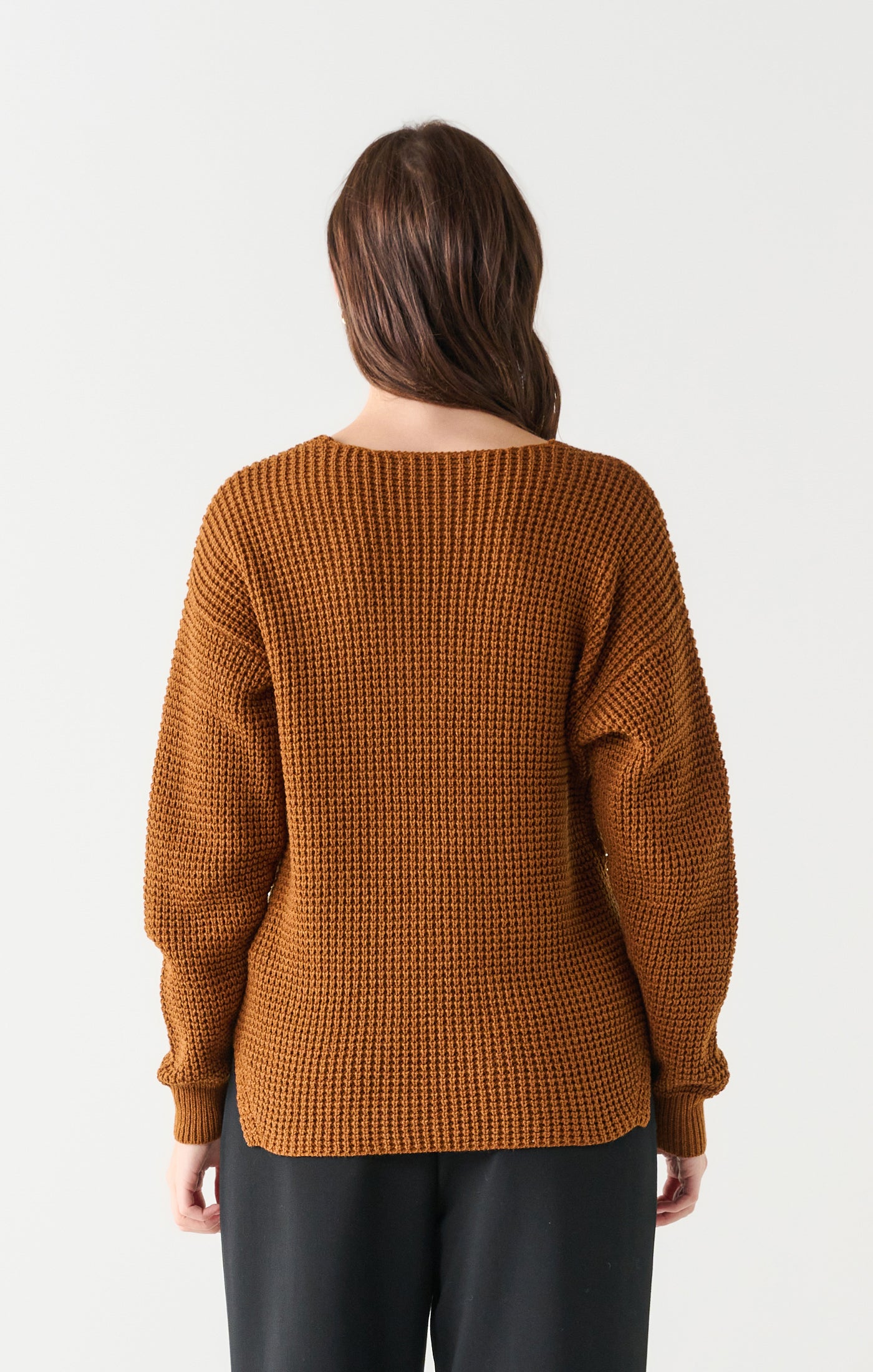 Dark Copper Textured Stitch Beveled Hem Sweater