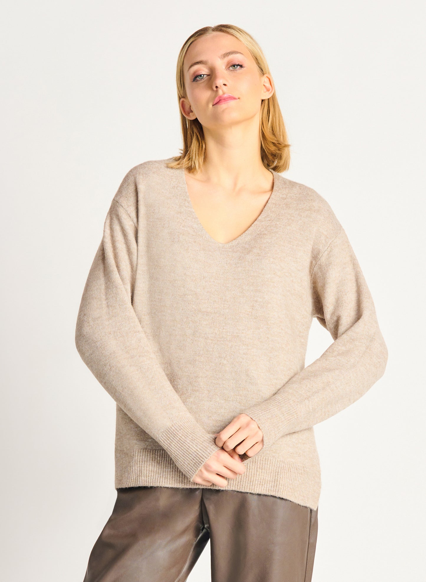 Taupe Melange Split Hem Sweater