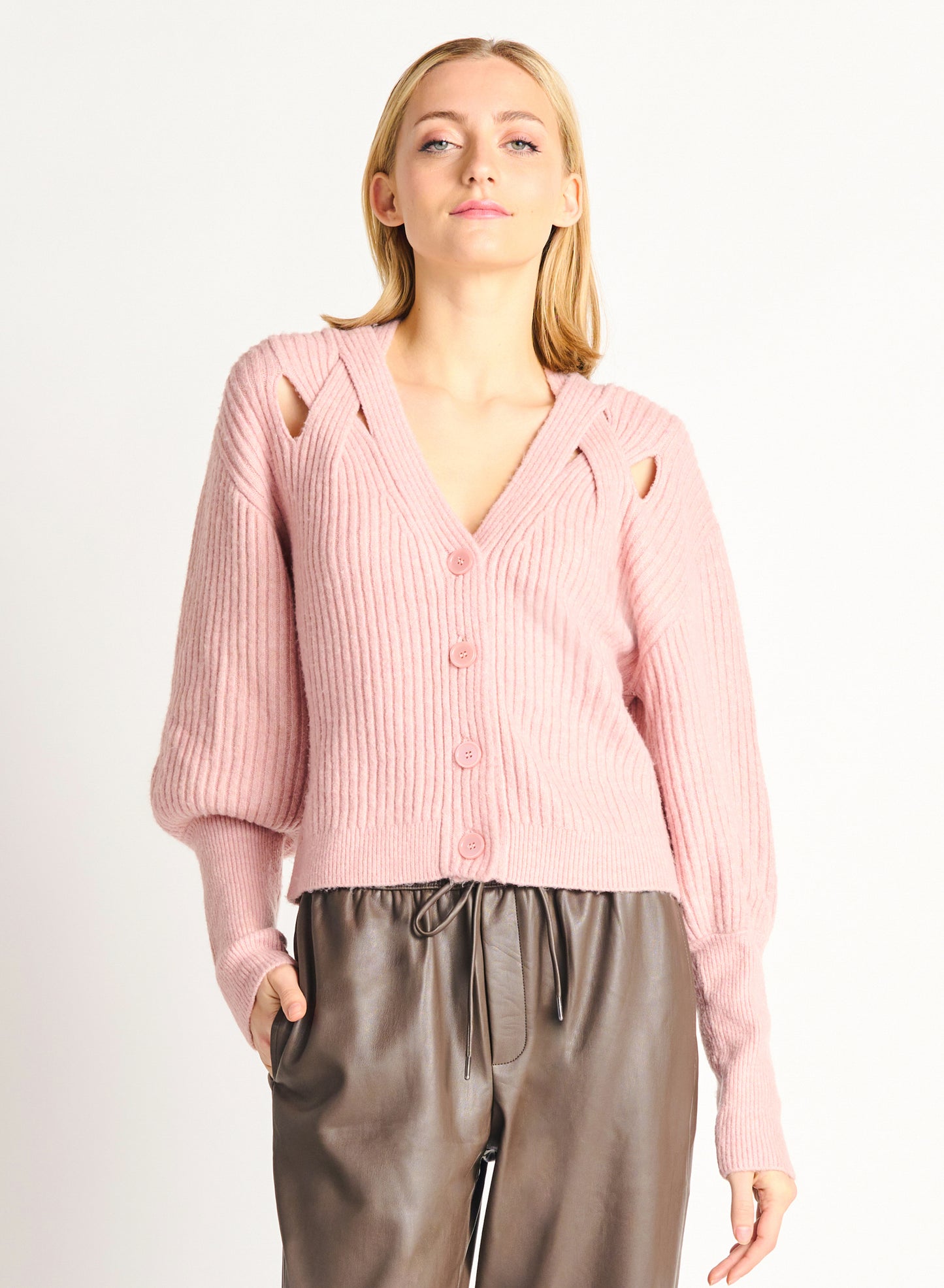 Pastel Pink Shoulder Cutout Cardigan