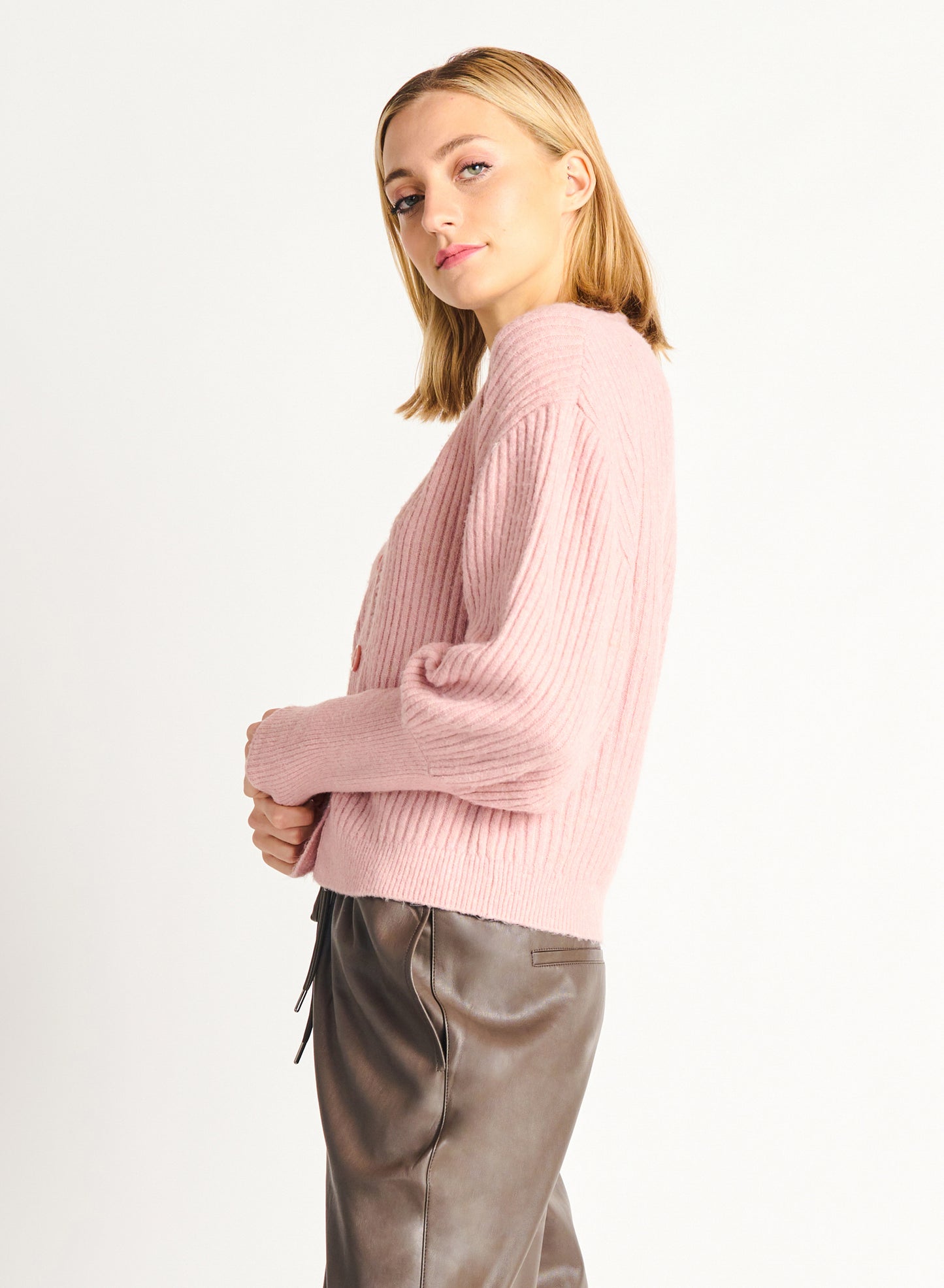 Pastel Pink Shoulder Cutout Cardigan