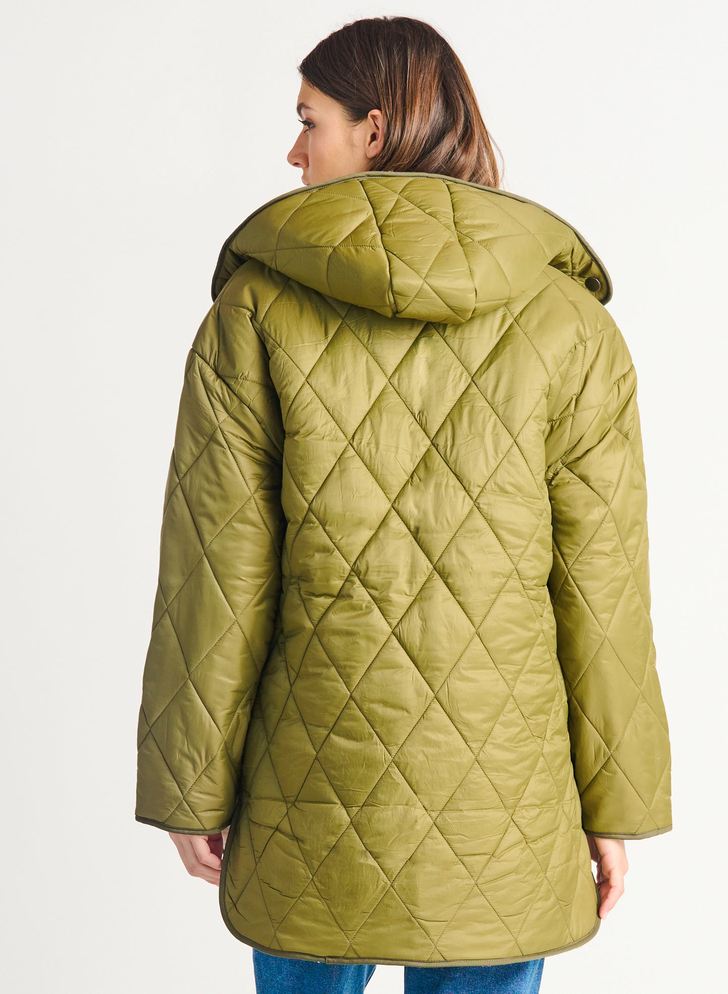 Olive Green Sherpa Lined Quilted Jacket