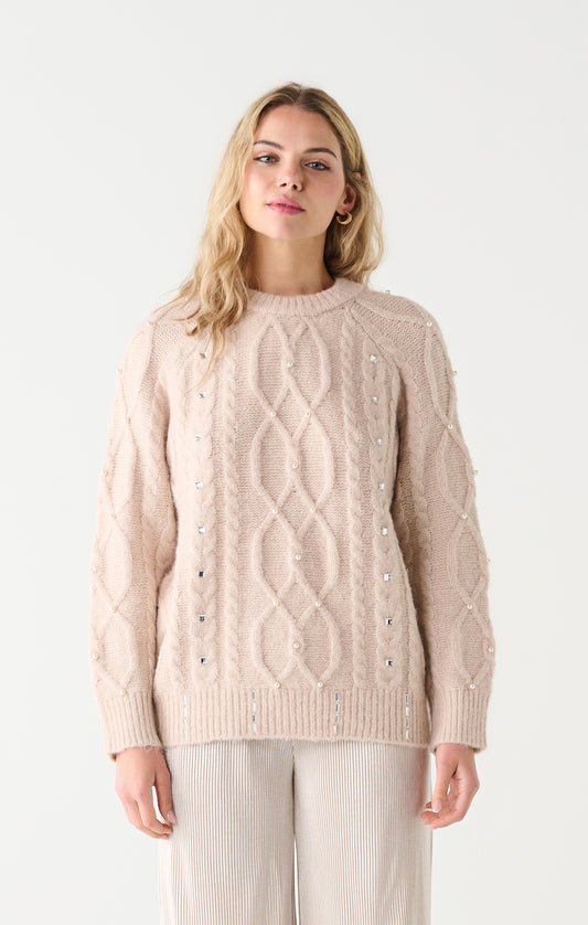 Embellished Cable Knit Sweater