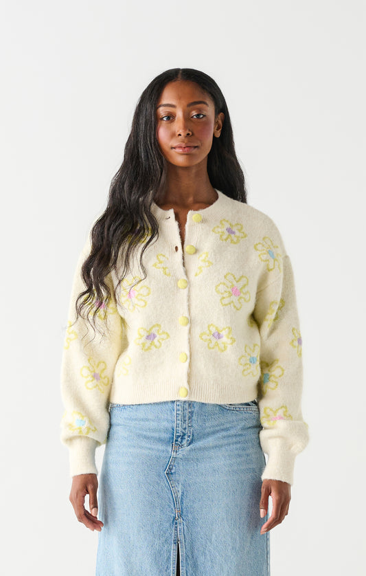 Lime Floral Embroidered Cardigan