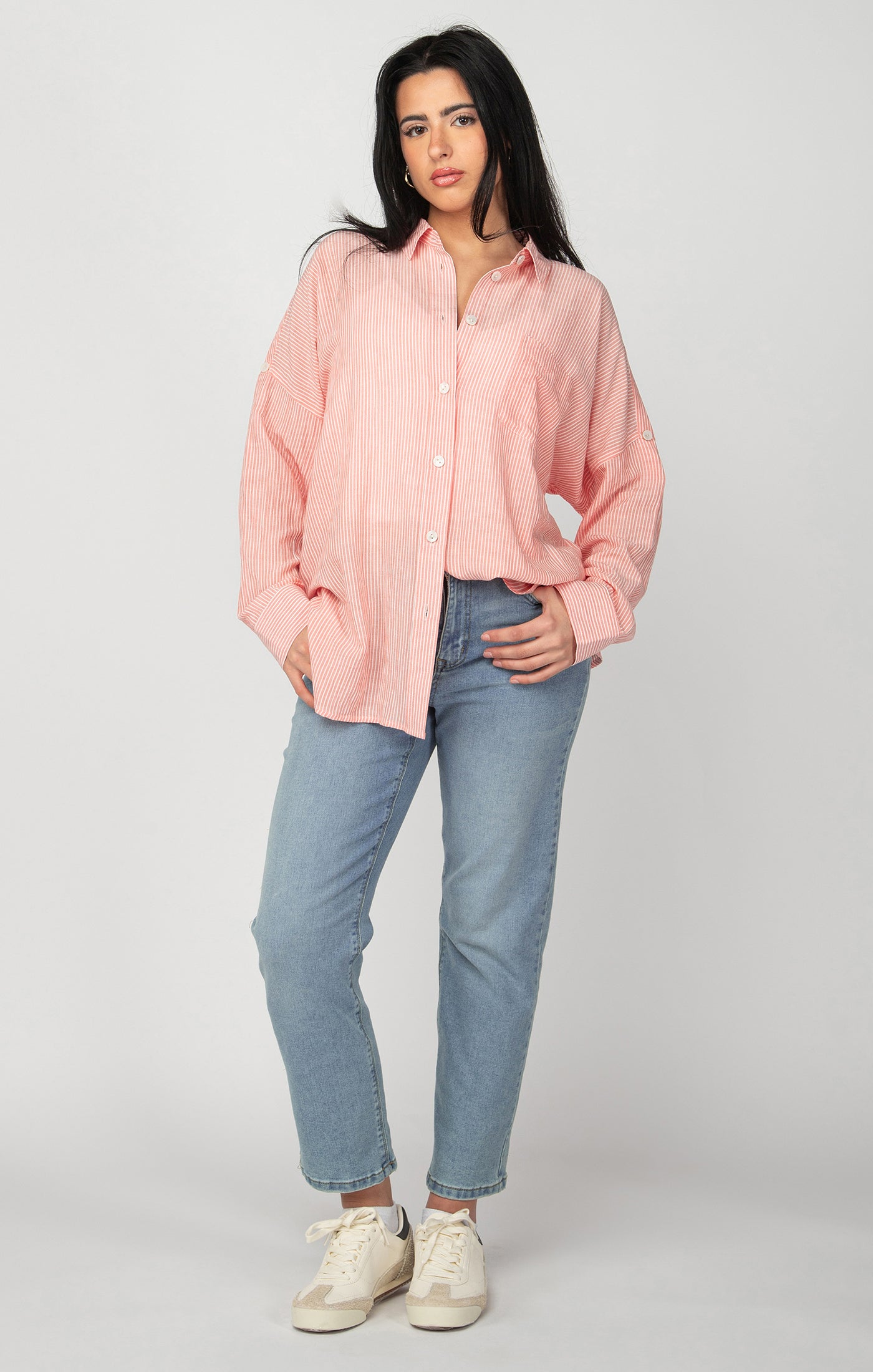 Melon Stripe Oversized Button Up Shirt