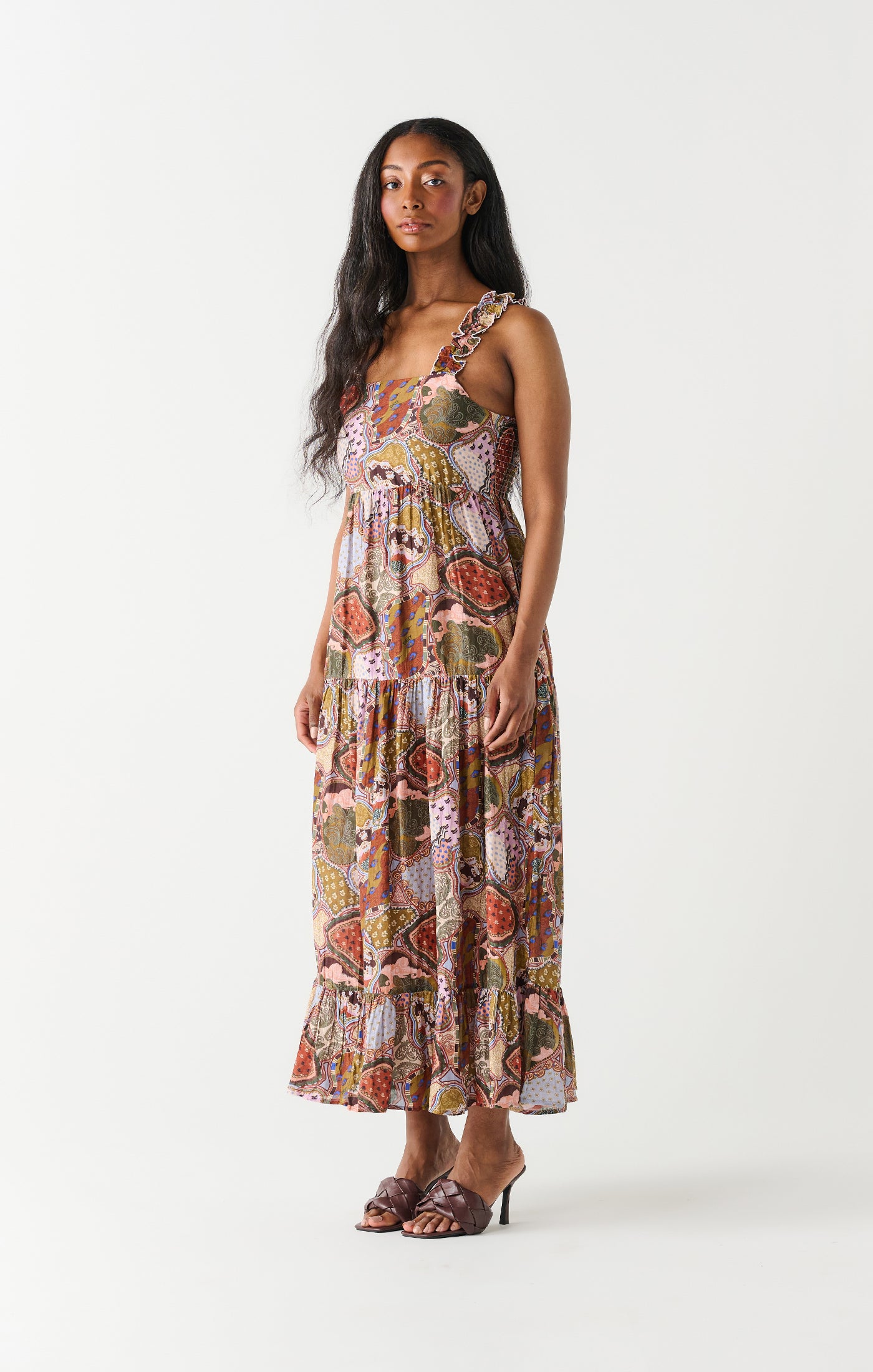 Paisley Medallion Tiered Midi Dress