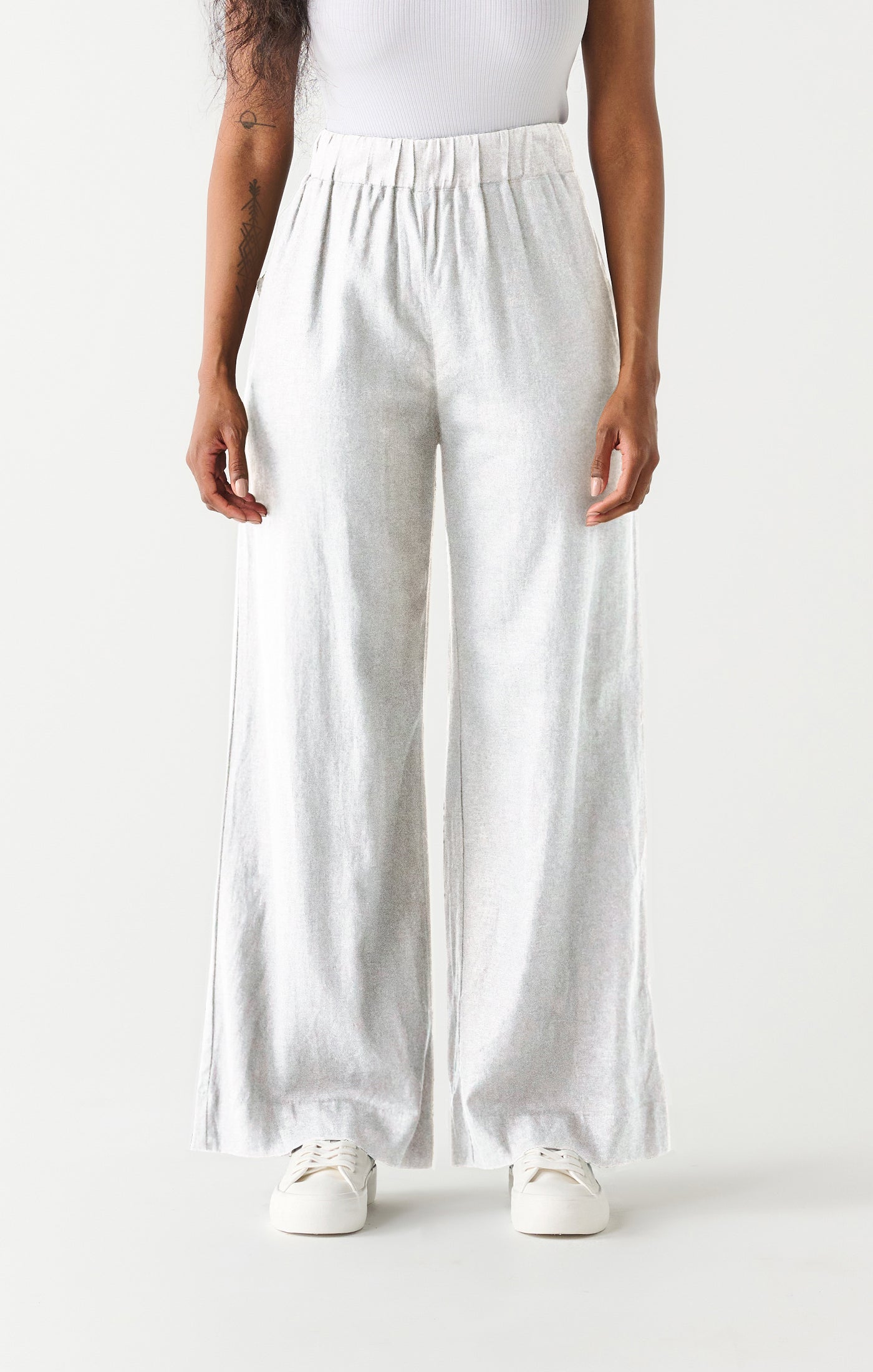 High Waist Elastic Waist Wide Leg Pants